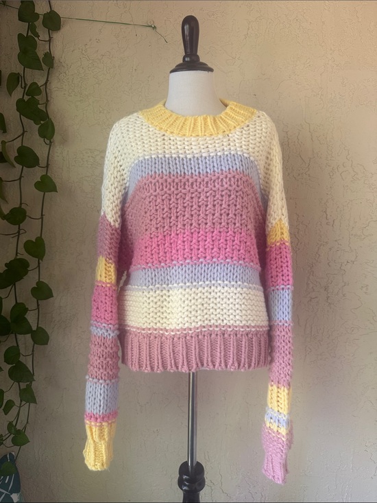 Altar'd State Sweaters - Altar'd State Pastel Striped Crewneck Sweater - Cream, Pink, Yellow, Light Blue